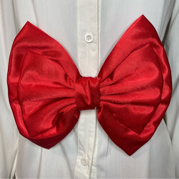Red wide elastic waistband belt with satin bow - Picture 1 of 8